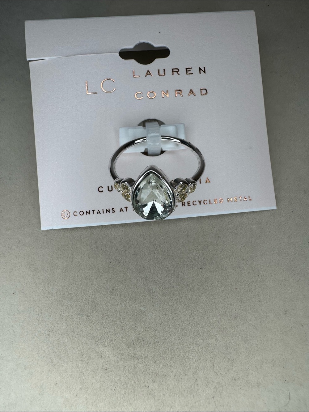 New LC Lauren Conrad Silver Teardrop Crystal Ring size 9